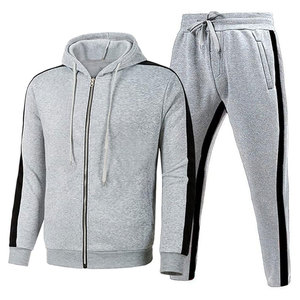 Conjunto Deportivo Gris para Hombre, Sudadera con Capucha y Cremallera de Manga Larga con Pantalones con Cordón, Color Sólido, Estilo Casual para Otoño, Corte Regular - Product Image 1