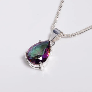 Collier pendentif en topaze mystique, collier en topaze mystique arc-en-ciel taille poire pour femme, bijou fait main, cadeau pour elle - Product Image 5