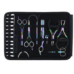 Kit d'outils professionnels pour extensions de cheveux avec pinces, aiguilles à crochet, outils à boucles, perles, fils et clips pour l'application d'extensions de cheveux en salon - Product Image 1