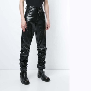 Mens Customized Casual <b>Trousers</b> Leather Metallic Shiny Gold Silver <b>Golf</b> Straight Nightclub Cosplay <b>Trouser</b> - Product Image 3