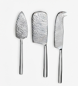 Silver <b>Cheese</b> <b>Knife</b> <b>Set</b> In Stainless Steel With Hammered Design Perfect For Kitchenware Tableware Events And Gifting Use - Product Image 1