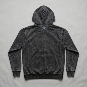 Sweat à capuche personnalisé avec logo, style vintage délavé, en coton épais noir et gris, imprimé graphique, effet vieilli, coupe oversize pour homme - Product Image 2