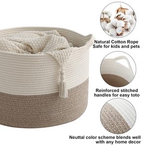 65L <b>Large</b> Woven Cotton Rope Nursery Basket, Laundry Basket Laundry <b>Hamper</b> with Handles,Blanket Basket Storage Bin for Toys - Product Image 4