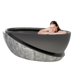 อ่างอาบน้ำหินอ่อนออนิกซ์ดีไซน์ใหม่ คุณภาพสูง หรูหรา สีดำสนิท สำหรับห้องน้ำโรงแรม - Product Image 1