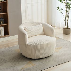 Poltrona Girevole a 360° in Velluto a Coste da 87 cm, Morbida Poltrona da Lettura per Club o Salotto a L Circolare - Product Image 1