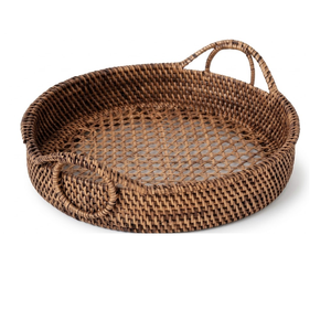 Plateau en rotin, tissage naturel, plateau de service en bois pour le petit-déjeuner, le pain, les fruits, décoration durable pour la maison - Product Image 1