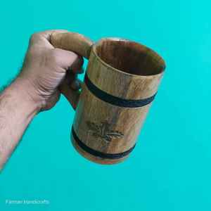 Handmade Wooden <b>Mug</b> With Handle Natural Brown Finish <b>Heat</b> Resistant For Coffee Tea Home Use - Product Image 2