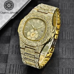 Charm_Jewells Men's Luxury Stainless Steel Watch 42mm Rectangle Case Diamond Encrusted Analog Quartz <b>Chronograph</b> Folding Clasp - Product Image 1