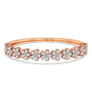 14kt Gold Openable <b>Bangle</b> <b>Bracelet</b> In (1 Ct. Tw.) GRA Certified Pear Cut Lab Grown Diamond Flower Design <b>Bangle</b> At Lowest Price - Product Image 4