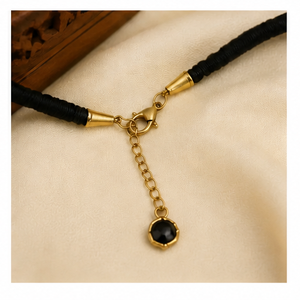 Black Gold Tone <b>Beaded</b> Necklace Set Resin Pendant Jewelry <b>Braided</b> Chain Matching Earrings for Women - Product Image 4