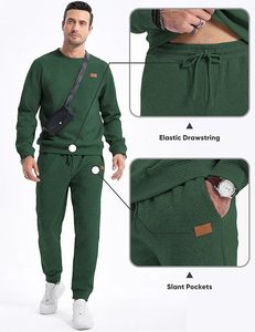 Men's Winter Green Solid Anti-Bacterial Heavyweight Hooded Full Sleeve 100% Polyester Customized Tracksuit Side Pockets Elastic - Product Image 4