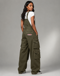 FLY HUMBLE SPORTSWEAR Salopette da <span class=keywords><strong>donna</strong></span> in denim <span class=keywords><strong>verde</strong></span> oliva con tasche <span class=keywords><strong>cargo</strong></span>, vita media, vestibilità ampia, elegante, traspirante, per l'estate, economica - Product Image 6