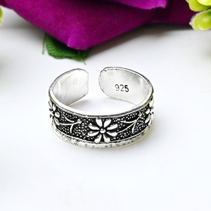 Anvika Gems and Jewels Men's 925 Sterling Silver Vintage <b>Adjustable</b> Toe <b>Ring</b> Flower Design Wedding Anniversary Gift Jewelry - Product Image 1