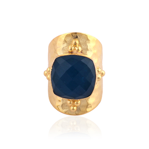 Anillo ajustable de latón macizo chapado en oro de 18k con textura martillada, con gemas de apatita, prehnita y jade de corte cojín, joyería de moda. - Product Image 4