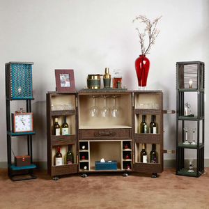 Armoire de rangement en cuir, design classique, accessoires de bar, porte-bouteilles de vin, personnalisé, fait main, pour la maison et le café - Product Image 2