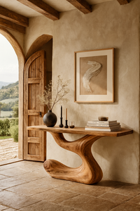 Consola de Madera Maciza Hecha a Mano Luxali, Mesa Auxiliar Estrecha para Entrada, Mesa Auxiliar con Borde Natural, Mueble Moderno Decorativo - Product Image 4