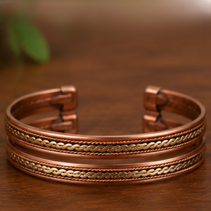 Premium Dual Band <b>Rope</b> Twist Pure Copper Open Cuff <b>Bracelet</b> Fashionable Metal Jewelry Exquisite Embossed Design - Product Image 5