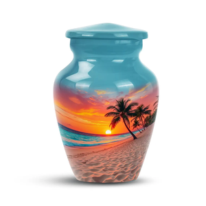 Blue Sunset Palm Tree Metal Cremation Urn Adult Ashes Memorial Urn Decorative Keepsake <b>Vase</b> Custom Design - Product Image 5