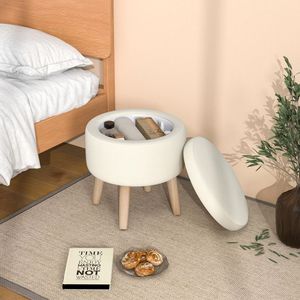 Pouf Rotondo Regolabile con Gambe in Legno di Gomma e Cuscinetti per i Piedi, Sgabelli e Pouf Eleganti - Product Image 2