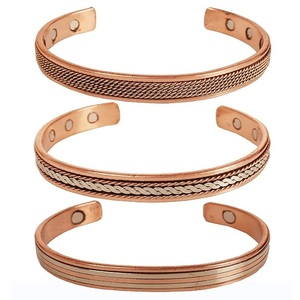 Adjustable Copper Magnetic Therapy Bangle Twisted <b>Rope</b> & Parallel Line Inlay Bio-Energy Healing Open Wristband Bangle - Product Image 1