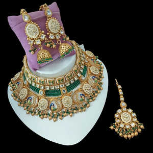 Gold Plated Pota Stone and <b>Pearls</b> Meenakari Choker <b>Necklace</b> <b>Set</b> Fine Jewelry 13111170GR - Product Image 1