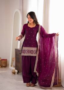 Designer Embroidery Sequence And Zari Work Fandy Silk <b>Top</b> With Farshi Salwar Bottom And Dupatta Fully Stitched Ready To Wear Set - Product Image 2
