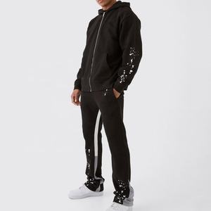 Sudadera con capucha y cremallera de algodón 100% de corte regular para hombre, chándal de invierno ecológico con patrón sólido de salpicaduras de pintura de refuerzo - Product Image 1