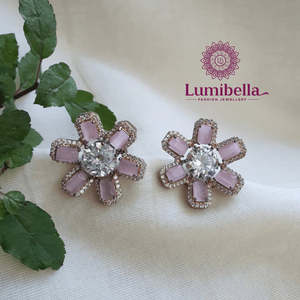 Vintage 18K Gold Plated Floral Stud Earrings with Zircon and Pearl - Product Image 3