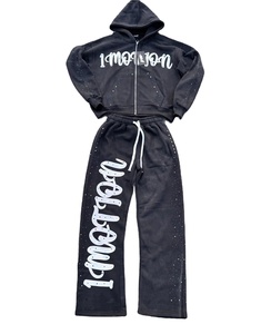 <b>Pink</b> Eco-Friendly Solid Tracksuit Set Hooded Zipper <b>Sweatshirt</b> Pants Casual Winter Wear Full Length 100% Cotton - Product Image 2