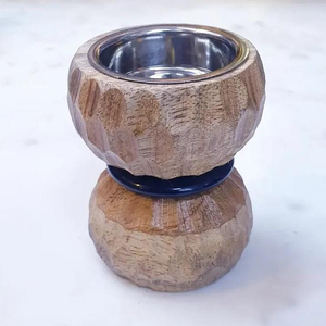 Soporte de madera tallada para quemador de incienso con forma de reloj de arena, anillo decorativo azul y copa metálica para aromas - Product Image 3