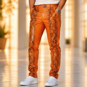 Pantalon en cuir pour homme à motif serpent, pantalon en cuir de python véritable fait main, pantalon en cuir de serpent pour homme, taille haute, coupe slim - Product Image 5