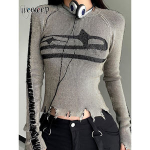 Weekeep-Para Mujer, Suéter Vintage de Manga Larga con Estampado de Retazos Harajuku, Jerséis Básicos de Estilo Urbano para Otoño e Invierno - Product Image 1