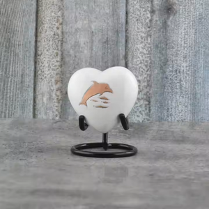 Keepsake Heart Urn Top Quality With Black Powder Coated Stand Purest White Enamel Cremation Heart Urn By Falah International - Product Image 2