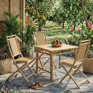 Silla Plegable de Bambú Ecológica Hecha a Mano, Silla de Jardín para Exteriores, Muebles Plegables de Bambú para Balcón, Cafetería, Restaurante - Product Image 1