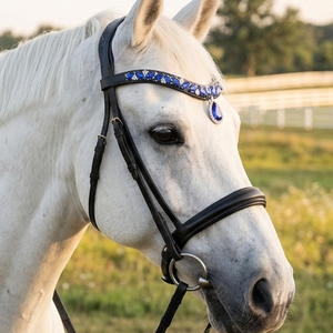 Élégante bride de dressage incurvée en U avec cristaux bleus et strass, accessoire de bridonnerie, vente en gros OEM, fabricant d'équipements équestres - Product Image 6