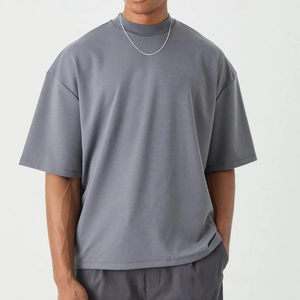 Custom T Shirt Men's 100% Cotton 300 Grams Oversized <b>Tshirt</b> Heavyweight Drop Shoulder Extended Rib Neck Streetwear <b>Plain</b> T-shirt - Product Image 2