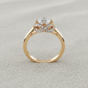 Bague de fiançailles Infinity Milgrain Halo de style vintage plaquée or rose avec diamant et certificat - Product Image 3