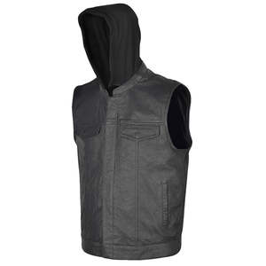 <b>Men's</b> <b>Black</b> Genuine Leather Casual Lace Spring Moto <b>Vest</b> Zipper Closure Plus Size Regular Fit Solid Color Outerwear - Product Image 4