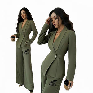 Conjunto de Blazer y Pantalones Slim de Último Diseño, Cierre Cruzado con Botones, Tejido de Algodón y Poliéster, Traje Formal de Negocios para Mujer - Product Image 1