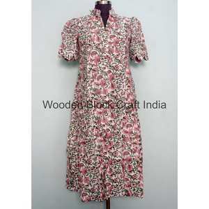 Vestido Midi de Mujer, 100% Algodón, Cuello en V, Manga Corta, Corte en A, Elegante, para Playa, Fiesta, Diseño Moderno - Product Image 1