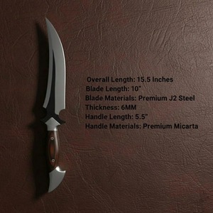 Cuchillo de cocina hecho a mano de acero inoxidable J2 con mango de madera, hoja con punta de clip, acabado pulido, para uso con la mano derecha, tipo Bowie. - Product Image 4