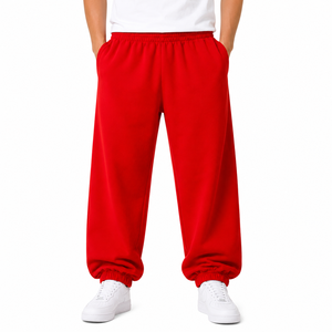Men's Navy Blue Fleece Sweatpants Elastic Waist Casual Joggers With Side Pockets Midweight Knitted Pants Autumn Wear - Product Image 3