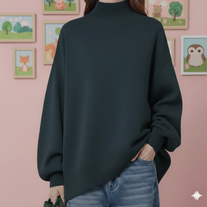 เสื้อสเวตเชิ้ตผู้หญิงแบบสวมใส่สบายสำหรับฤดูใบไม้ร่วง/ฤดูหนาว คอเต่า แขนยาว ทรงโอเวอร์ไซส์ คุณภาพสูง เป็นมิตรต่อสิ่งแวดล้อม พร้อมโลโก้ด้านหน้า - Product Image 2