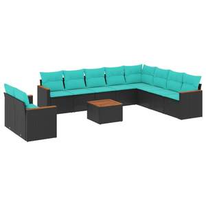Set Divano da Esterno 11 Pezzi in Polyrattan Nero con Cuscini - Elegante Arredamento da Giardino - Product Image 2