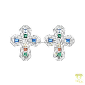 Moissanite <b>Diamond</b> Cross <b>Earrings</b> 925 Sterling Silver Stud <b>Earrings</b> for Women Sparkling Jewelry Gift - Product Image 5
