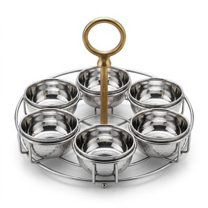 Juego de Katori Hecho a Mano, Acero Inoxidable SS304, 25 cm, con Asa de Latón Espejado, Cinco Recipientes, Panchami, Cinco Katori, Porta Condimentos, Utensilios para Decoración del Hogar - Product Image 1