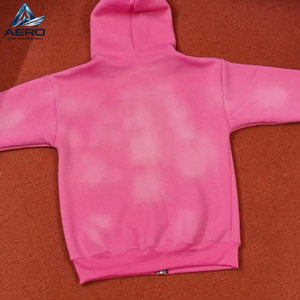 High Quality Custom Oversized Acid Wash <b>Tracksuit</b> <b>Pink</b> Distressed Raw Edge Patchwork Rhinestone Full Zip Hoodie Sweatpants Set - Product Image 4