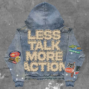 Sudadera con Capucha Vintage Lavada Personalizada de Fabricante, Sudadera Gruesa de Algodón para Hombre con Bordado Desgastado y Pedrería - Product Image 2