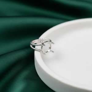 En gros, Monture de bague semi-montée ovale en argent sterling 925 plaqué or 18K, à griffes torsadées et double bande, pour bijoux DIY - Product Image 3