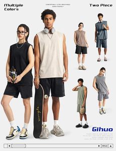 Conjuntos de Verano para Hombre de 2 Piezas, Camisetas sin Mangas y Pantalones Cortos con Lavado Vintage, Conjunto Deportivo Informal de Verano - Product Image 5